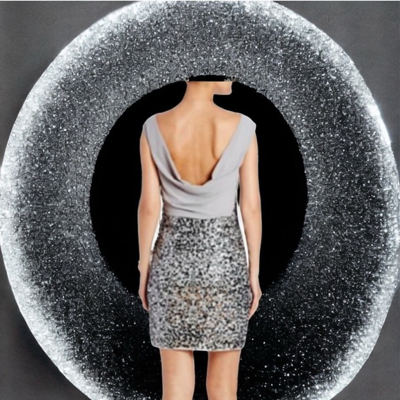 Laundry by Shelli Segal Chrome Lace w/Embellished Sequin Cowl-Back Dress 10 NWT - Picture 8 of 16